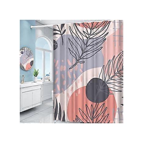 Botanischer Duschvorhang, abstraktes tropisches Pflanzenblatt-Duschvorhang, Boho-Stil, Badezimmerdekoration für Jungen und Mädchen, geometrische Badewannendekoration, 180 x 20 cm