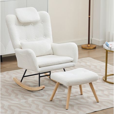 fauteuil salon bascule teddy blanc avec repose pieds OKMYHOME (1/5)