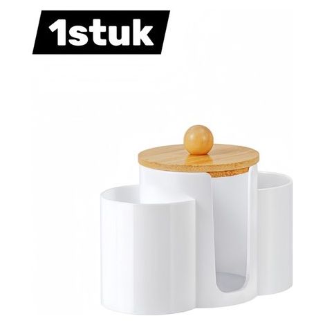1 unidad, Caja de almacenamiento 3 en 1 para discos de algodón y maquillaje, Ideal para el baño y la sala de estar, Transparente (1/5)