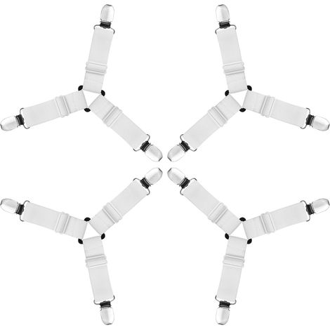 Sangles pour Draps de Lit, 4 Pièces Attache Drap Housse Triangle Attache Matelas élastique Tendeur de Draps Réglable Bretelles Sangle pour Matelas pour Draps, Matelas, Canapé-Blanc (1/5)
