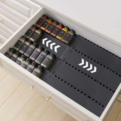 Rangement epices tiroir 4 niveaux,Organisateur Porte épices pour extensible de 33 cm à 62 cm,insert etagere epices cuisine texture mate,Avec bosses antidérapantes (1/5)