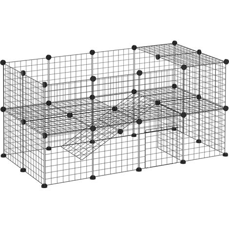 1 Enclos pour animaux 36 Panneaux Fil métallique 2 Niveaux Bords arrondis Connecteurs ABS Intérieur