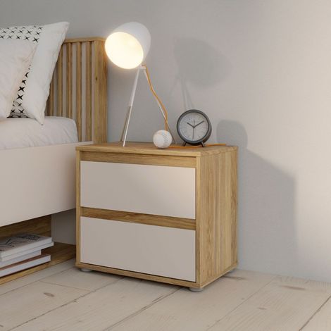 Comodino Neutra Rovere e Cashmere con 2 Cassetti – Design Moderno (1/5)