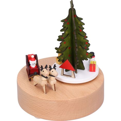 Boîte à musique mécanique en bois cerf de Noël, jouet artisanat classique décoration intérieure cadeau d'anniversaire (1/5)