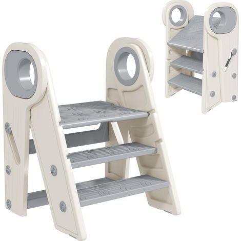 Échelle d'apprentissage réglable pour enfants de plus de 18 mois, antidérapante, pour salle de bain, cuisine ou étagère, gris et blanc (1/5)