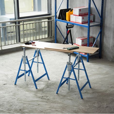 2er-Set klappbare, verstellbare Böcke 68x58x80-130 cm aus Stahl, blau, 200 kg – MEUBLIV (1/5)