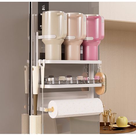 Magnétique aspirant cuisine étagère de rangement sans perforation réfrigérateur paroi latérale rangement étagère multifonctionnelle pliante en couches tasse à eau (1/2)