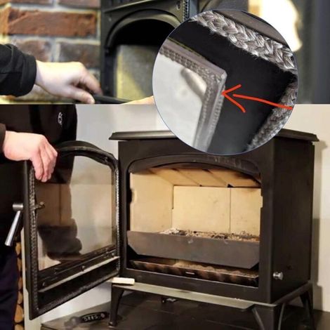 Guarnizione di tenuta per canna fumaria in 4 pezzi, in corda di fibra di vetro autoadesiva, resistente al calore fino a 600 °C, per stufe e forni. (1/4)