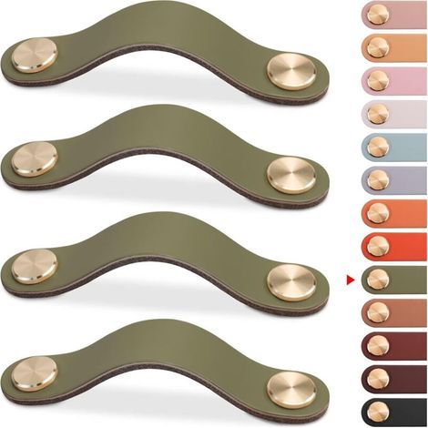 4er-Set Möbelgriffe aus Leder, Schranktürknöpfe, Schubladenknöpfe aus Leder, Vintage-Möbelgriffe für Schränke, Kommoden, Küche, Badezimmer (Grün, 96 mm) (1/4)