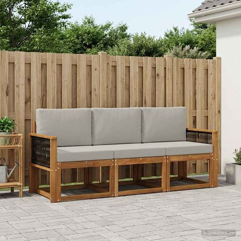 vidaXL Conjunto de sofás de exterior 3 uds. Natural y Gris Claro (1/5)