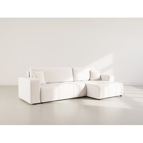 Nicole - canapé d'angle réversible 5 places convertible avec coffre en tissu - beige (1/5)