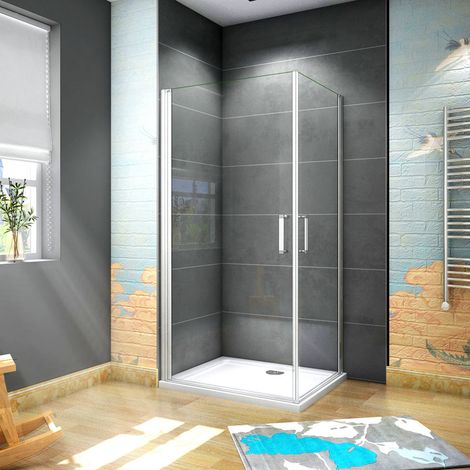 185 cm Box doccia Angolare Doppia Porta Battente Vetro Temperato 5 mm Trasparente Profilo Argento Opaco 100x100 cm