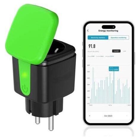 AIPER Prise extérieure WLAN, prise wifi, prise extérieure mesure de la consommation d'énergie, prise de jardin, prise extérieure, Smart plug, compatible avec Alexa et Google Assistant (1/4)