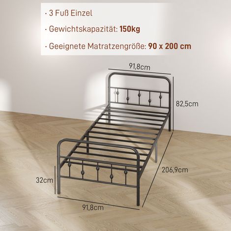 Cadre de lit pliant 200x90 cm, sommier métallique robuste, structure en acier noir, hauteur 82,5 cm, lit escamotable pour chambre et chambre d'amis, matelas non inclus, lit à lattes (1/5)