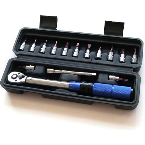 Clé Dynamométrique - 2 à 24 N·m - Tête 1/4 Pouces - Réglable - Pour Réparation Auto Moto Vélo - 15 Pièces Dont 14 Embouts