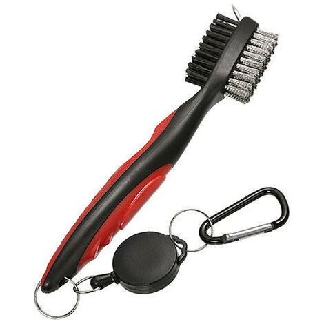 Brosse De Club De Golf Tetes De Brosse Double Cordon De Zip-Line Retractable Outil De Nettoyage De Groove De Club De Golf,Rouge (1/5)