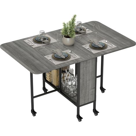 Klappbarer Esstisch für bis zu 6 Personen mit Ablage, Holz und Metall, 130 x 80 x 74 cm, grau