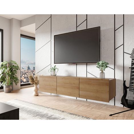 Alix - meuble tv modulable 150 cm - 3 portes - effet chêne (1/5)
