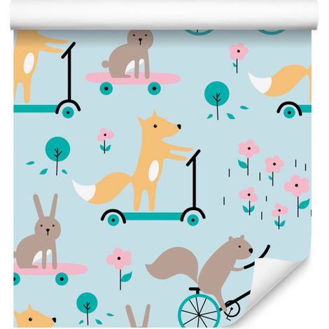 Papel pintado con motivos de árboles, hojas y animales para salón y dormitorio, 50x1000 cm. (1/5)