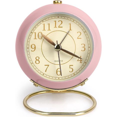 Lautloser, batteriebetriebener Wecker, kein Ticken, analoger Retro-Wecker fürs Schlafzimmer, schlichtes Rosa
