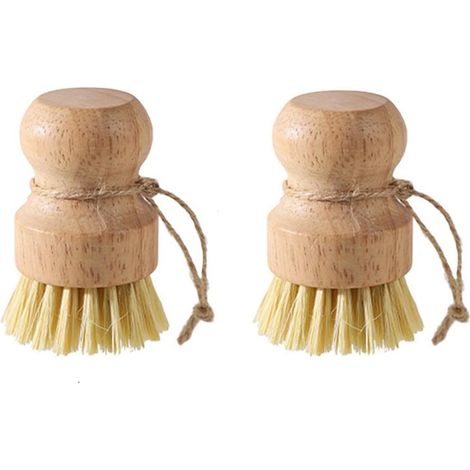 Palmbürste, 2er-Set, Bambus, Spülbürste, Holz, runde Küchenbürste, Reinigungsbürste aus Palmfasern, Natursisalbürsten, Scheuerbürste für Geschirr, Töpfe, Pfannen und Spülbecken