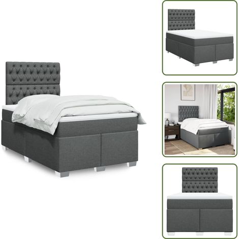 Sommier à lattes de lit avec matelas gris foncé 120x190cm tissu - Sommier À Lattes De Lit - Sommiers À Lattes De Lit - Lit - Meuble De Chambre À Coucher (1/5)