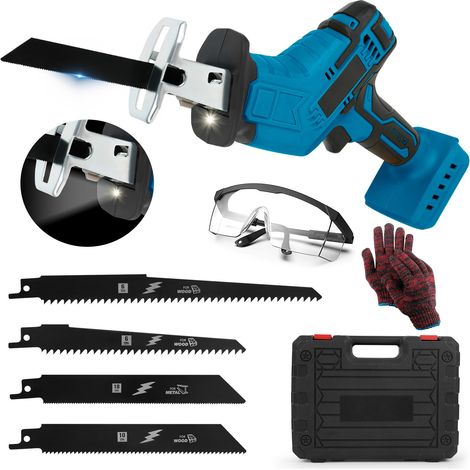 Scie Sabre Sans Fil Compatible avec 18V, Scie Egoîne Electrique Sans Fil avec Verrou De Sécurité et Lumière LED, 0-3000Spm, 4 Lames pour la Coupe du Bois et du Métal (N'Inclut Pas la Batterie) (1/5)