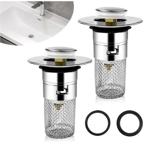 2-piece sink drain assembly – Removable filter 33-40mm – Stainless steel – Pop-up design for bathroom and kitchen (1/5)