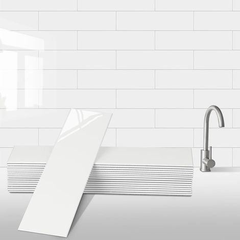 Carreaux Muraux À Décoller Et Coller, 24 Feuilles De Mosaïque Adhésive En PVC, Carrelage Décoratif Pour Dosseret, Carrelage Adhésif Pour Cuisine Et Salle De Bain (Blanc)