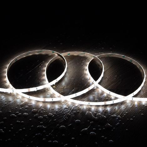 Bobina 5m Striscia LED 24V SMD 60 LED/m 5W/m 400lm/m Larga 8mm IP65 Taglio 10cm 6000K Bianco Freddo