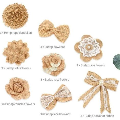 FLEUR-PLANTE ARTIFICIELLE - FLEUR SECHEE Moligh doll 24 Pièces Fleurs de Toile de Jute, 8 Styles Naturel Fait à la128 (1/4)