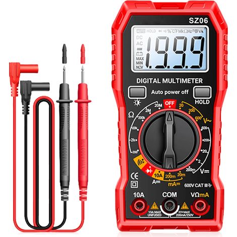 Multimètre numérique 600 V Voltmètre Ampèremètre avec support pliable et fils de mesure pour tension AC/DC, courant CC, continuité, résistance, diode, résistance, diode (1/5)