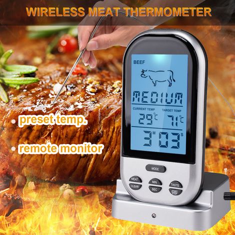 Digitales Fleischthermometer, kabelloses Fernbedienungs-Lebensmittelthermometer für Fleisch und Fisch, Timer, wasserdicht, Smoker-, Grill- und BBQ-Thermometer zum Kochen und Grillen (1/5)