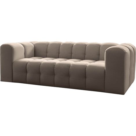 Canapé droit MILOE fixe 3 places en velours - Taupe (1/3)