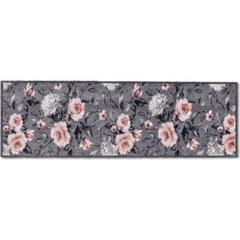Paillasson extérieur et intérieur - 50 x 150 cm Fleurs gris-rose (1/4)