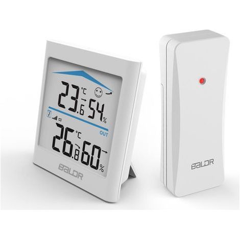 Digitales Thermometer und Hygrometer für Innen- und Außentemperatur mit einstellbarer Hintergrundbeleuchtung für Schlafzimmer, Büro und Garten (1/5)