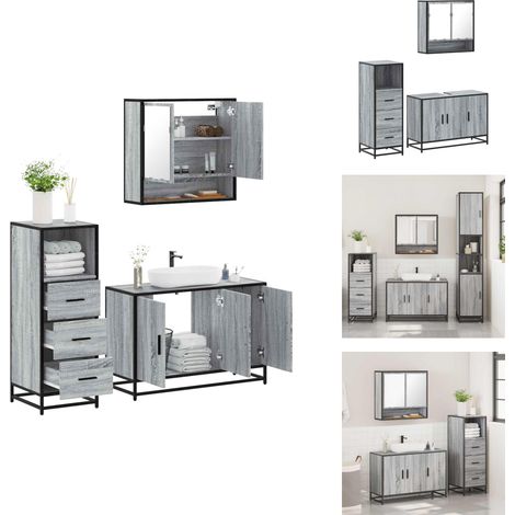 Ensemble de meubles de salle de bain 3 pcs Sonoma gris - Ensemble De Meubles De Salle De Bain - Ensembles De Meubles De Salle De Bain - Armoire De Salle De Bain - Armoire De Rangement De Salle De Bain (1/5)