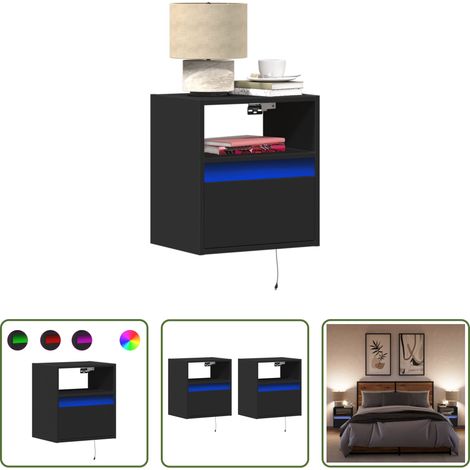 vidaXL Wandkonsole - Wand-Nachttische mit LED-Leuchten 2 Stk. Schwarz (1/5)