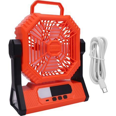 Ventilateur de camping portable avec batterie rechargeable 10 000 mAh et lumière intégrée, idéal pour les pique-niques, les barbecues, la pêche, les voyages, la maison, la tente et une utilisation int (1/4)