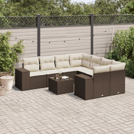 vidaXL Set Divani da Giardino 9pz con Cuscini Marrone in Polyrattan (1/3)