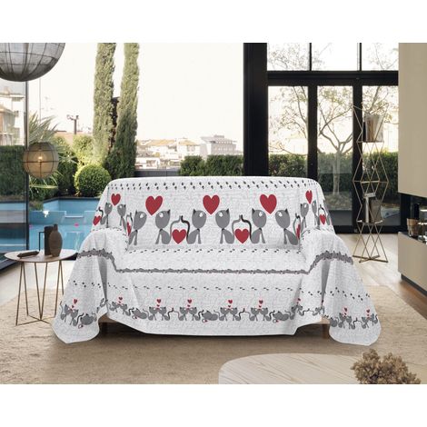 Telo Arredo Made in Italy in Cotone Grandfoulard Copritutto Copridivano Copriletto-Teli Sofà Arredatutto-Drappeggio-Arazzo-Copridivano Grand Foulard Letto Singolo - Gattini Rosso (1/4)