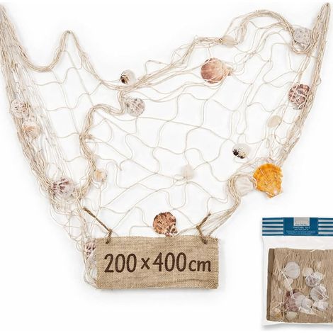 Filet de pêche décoratif pour décoration maritime, différentes tailles, en option, avec coquillages et bouquets de pêche, accessoire maritime pour la maison, le jardin et les fêtes, 200 x 400 cm (1/5)
