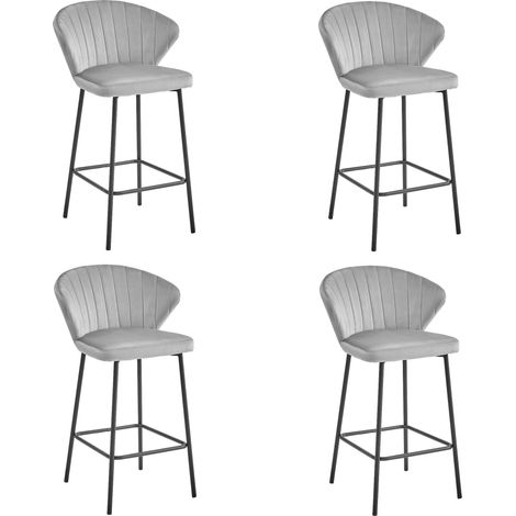 Tabouret De Bar - Leobert - Gatta - Velours Gris Argenté/Pieds Noirs - Lot De 4 (1/5)