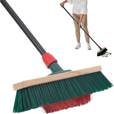 Balai de jardin avec manche, poils en V, 40 cm, poils en élasthanne, balai d'extérieur, balai de rue avec manche, poils durs, balai de