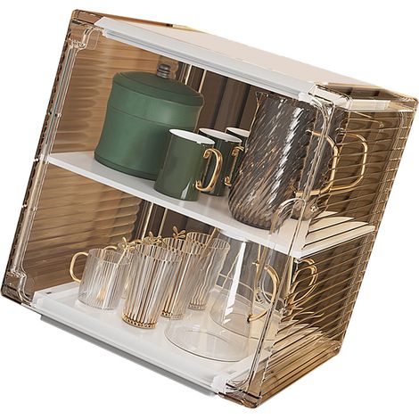 Stapelbarer, luxuriöser und eleganter Becherhalter, staubdicht, transparent, geeignet für Wohnzimmer, Büro, Arbeitszimmer und Schränke, mittlere Größe - weiß. (1/5)