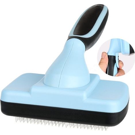 Spazzola autopulente per cani e gatti, rimuove efficacemente fino al 95% dei peli morti e del sottopelo, design ergonomico, rimozione con un clic (spazzola autopulente), blu (1/4)