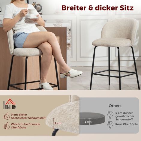 Ensemble de 2 tabourets de bar avec dossier et repose-pieds, chaises rembourrées à assise confortable, piètement en métal pour comptoir de cuisine, salle à manger, couleur sable (1/5)