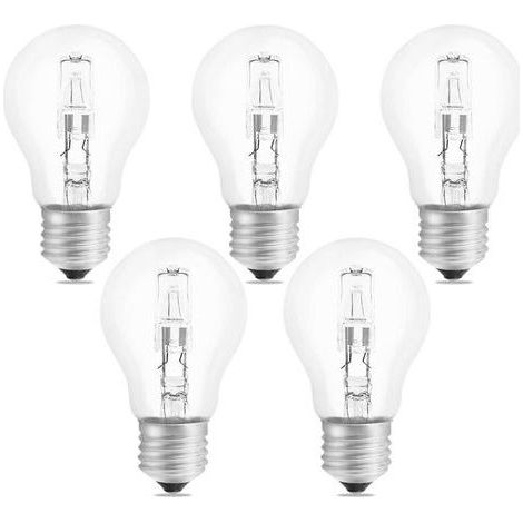 Ampoule Halogène E27 A55 42W Dimmable, AC220-240V, 650LM Blanc Chaud 2700K, Transparent Ampoule Globe E27 Halogene pour Plafonnier, Lampe de bureau, Applique, Lampadaire, Lot de 5 (1/5)