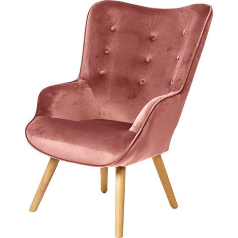 Rosa Samtsessel mit Holzbeinen aus der ENJOY Kollektion. Skandinavischer Stil.