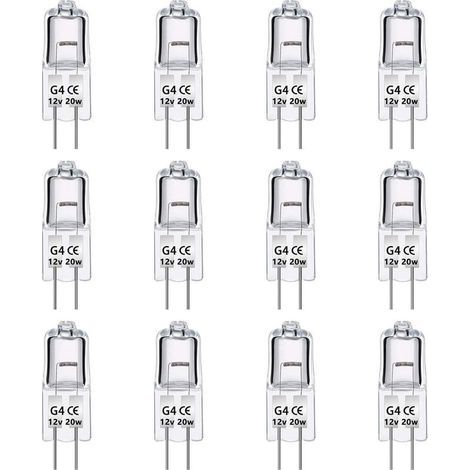 Paquet de 12 Ampoules Halogènes G4 12V 20W, Intensité Variable, Blanc Chaud 2700K, 280LM, Lampe Halogène Basse Tension G4, Capsule Transparente, Pour Lustre, Placards, Plafonniers (1/5)